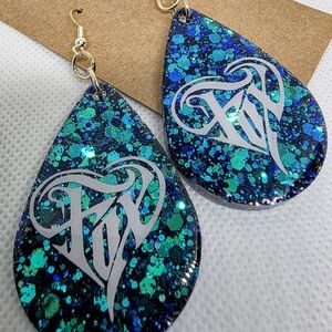 Blue and Green Glitter Teardrop Earrings